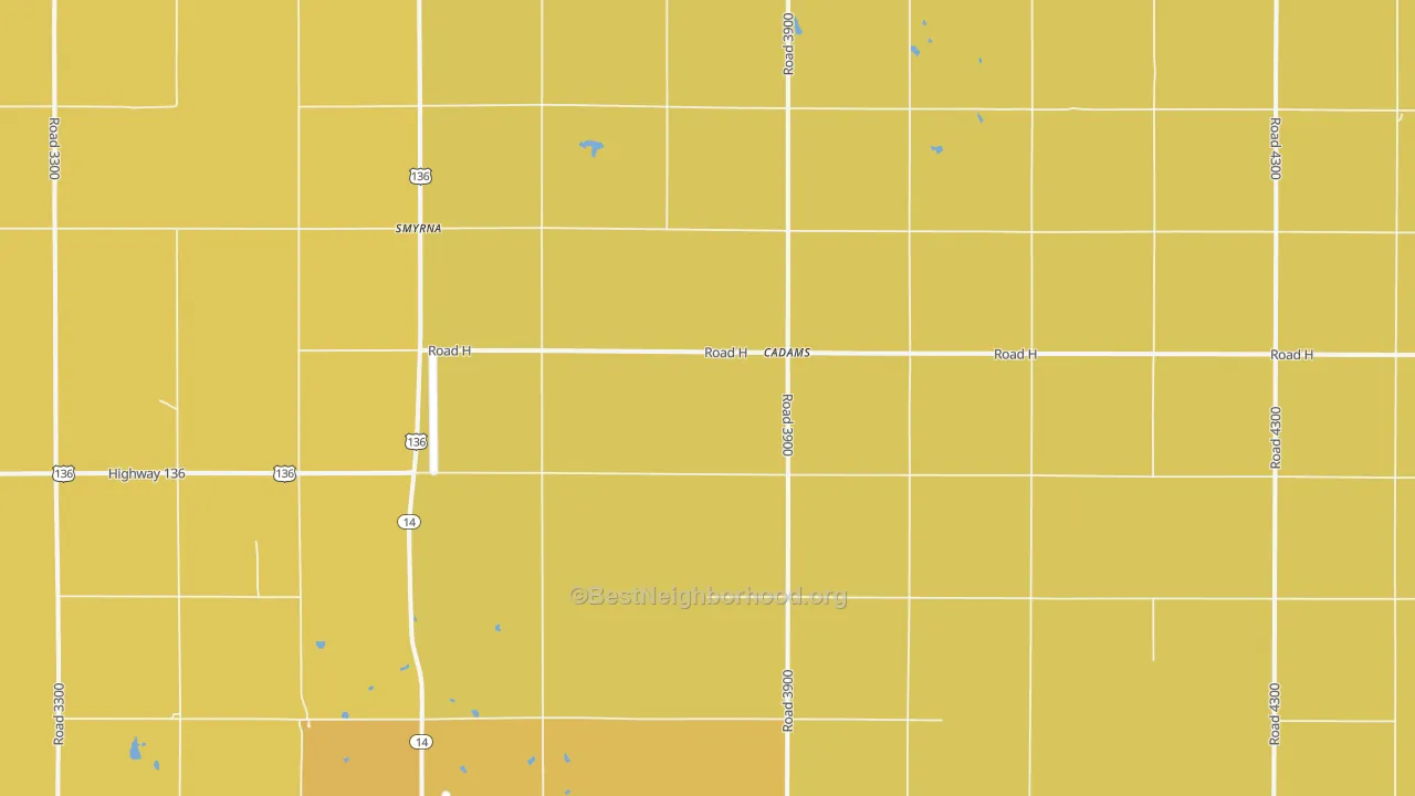 Map of the best neighborhoods in the Cadams area, with better matches in green and worse matches in red