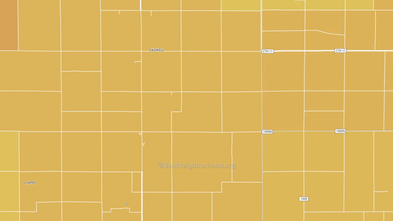 Map of the best neighborhoods in the Cadwell area, with better matches in green and worse matches in red