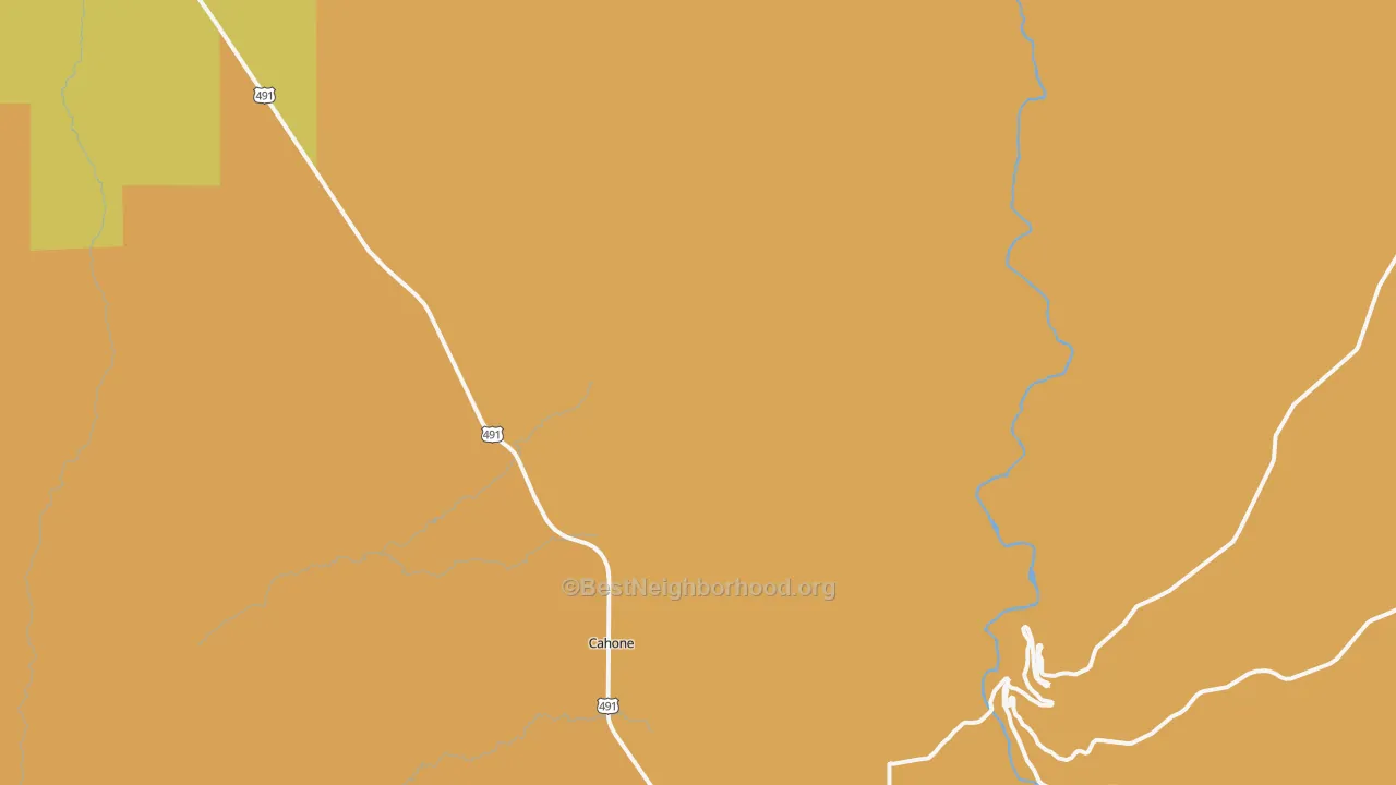 Map of the best neighborhoods in the Cahone area, with better matches in green and worse matches in red