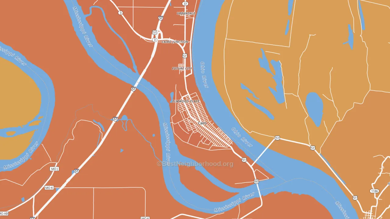Map of the best neighborhoods in the Cairo area, with better matches in green and worse matches in red