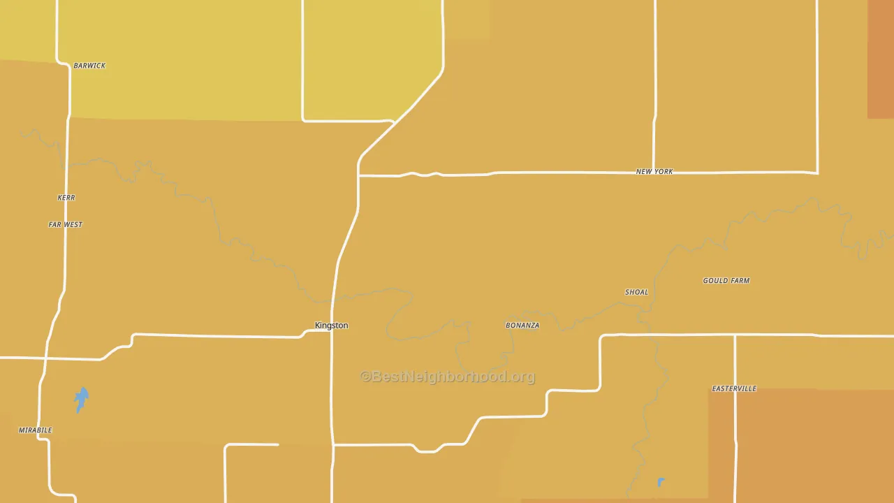 Map of the best neighborhoods in the Caldwell County area, with better matches in green and worse matches in red
