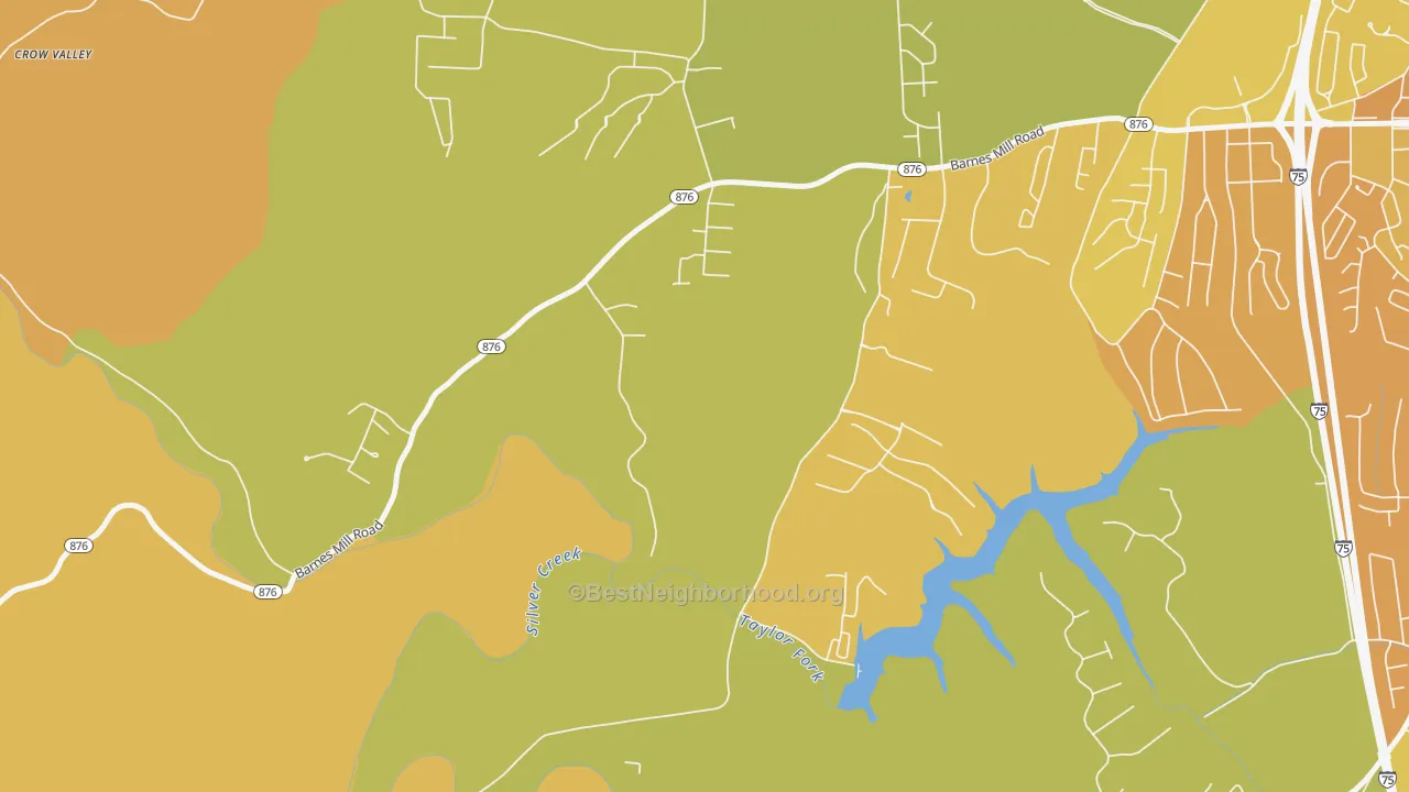 Map of the best neighborhoods in the Caleast area, with better matches in green and worse matches in red
