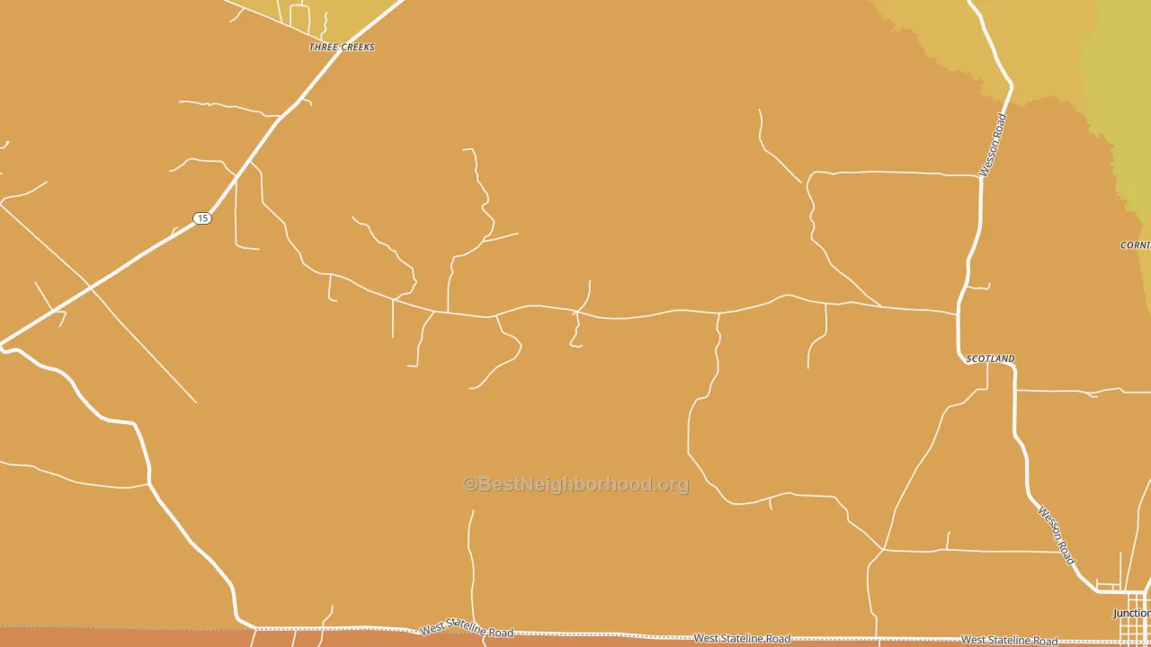 Map of the best neighborhoods in the Caledonia area, with better matches in green and worse matches in red