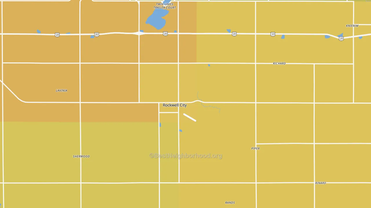 Map of the best neighborhoods in the Calhoun County area, with better matches in green and worse matches in red