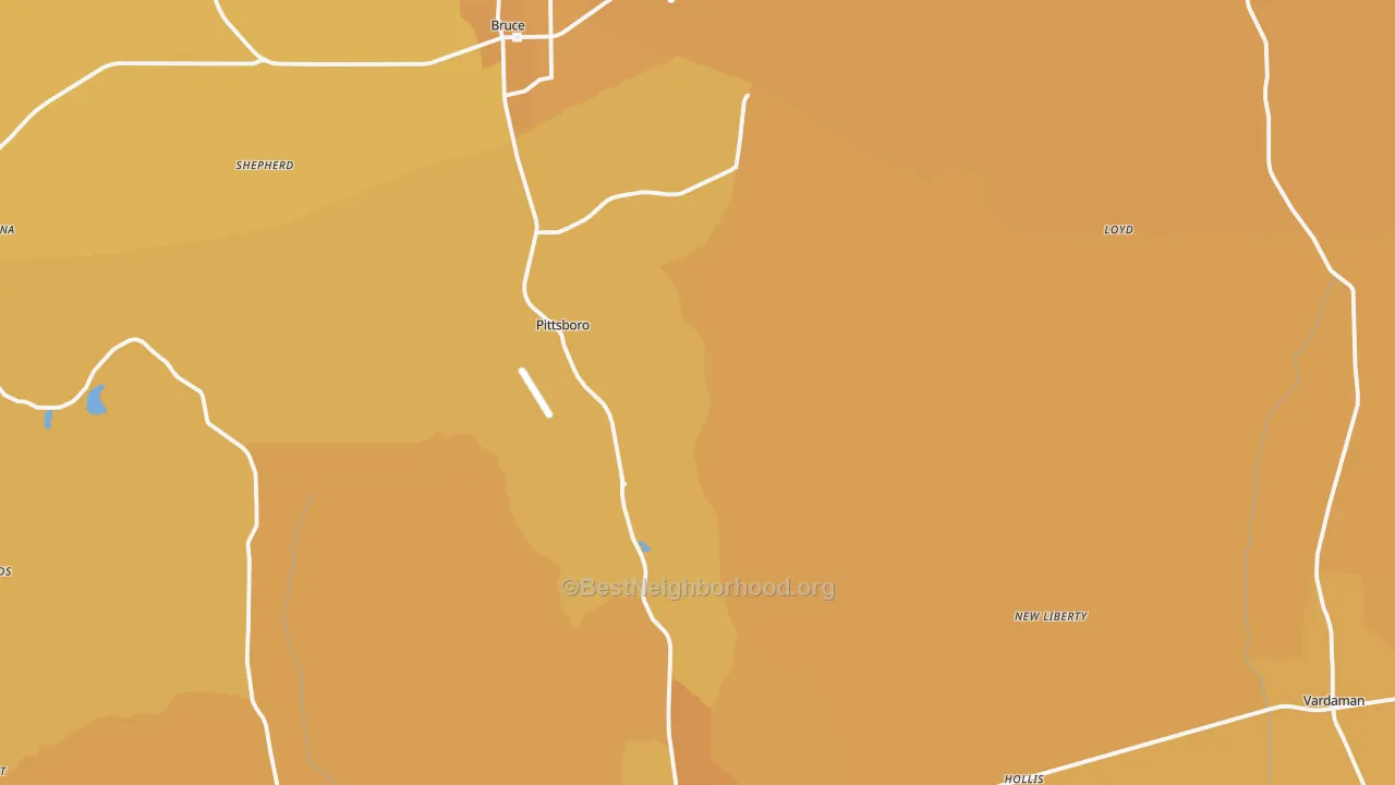 Map of the best neighborhoods in the Calhoun County area, with better matches in green and worse matches in red