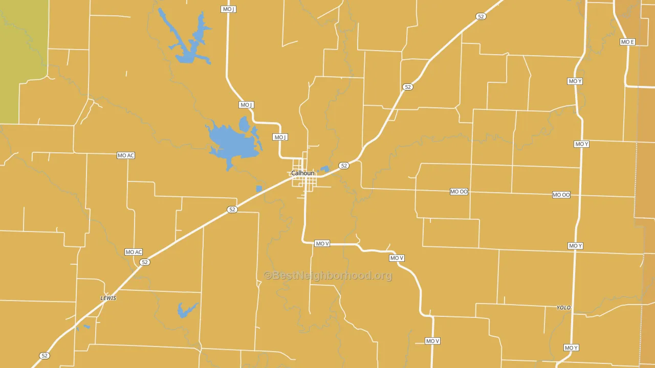 Map of the best neighborhoods in the Calhoun area, with better matches in green and worse matches in red