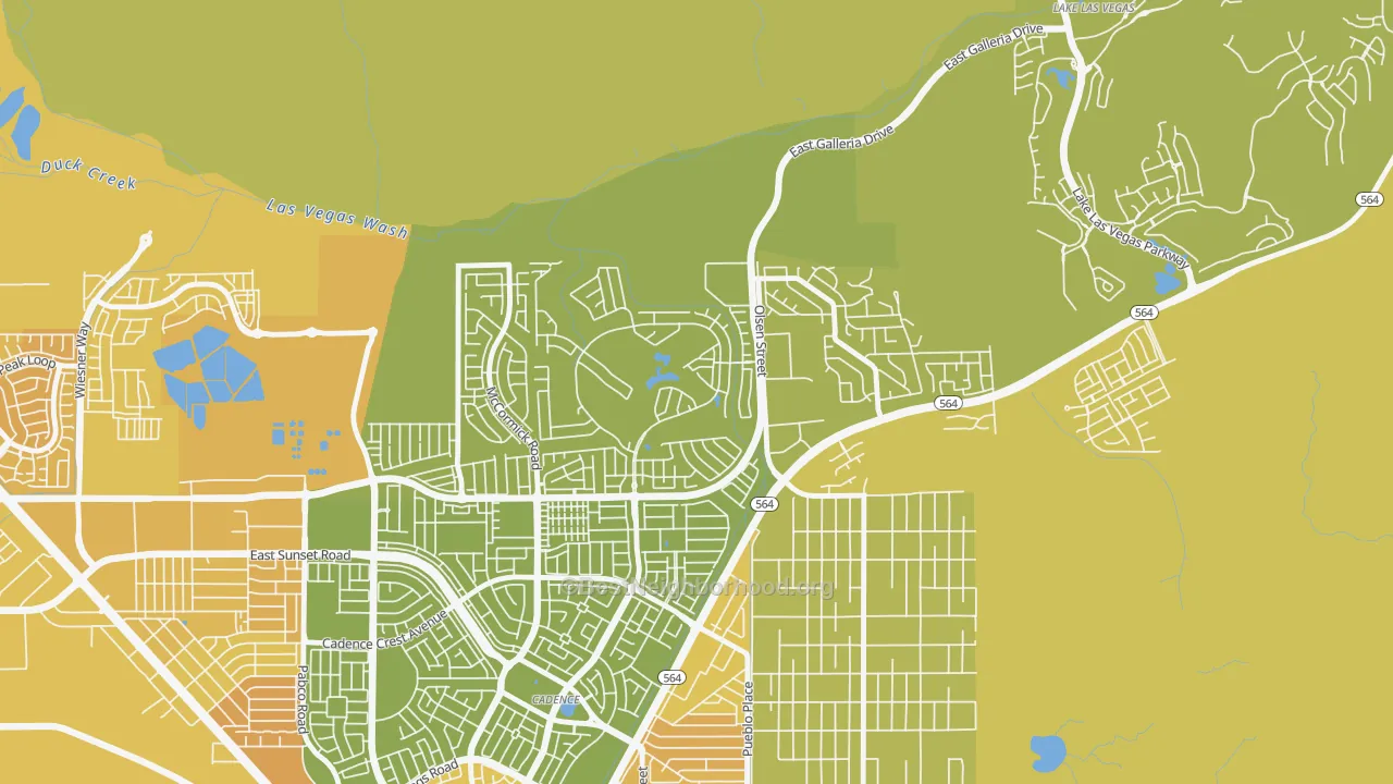 Map of the best neighborhoods in the Calico Ridge, Henderson area, with better matches in green and worse matches in red