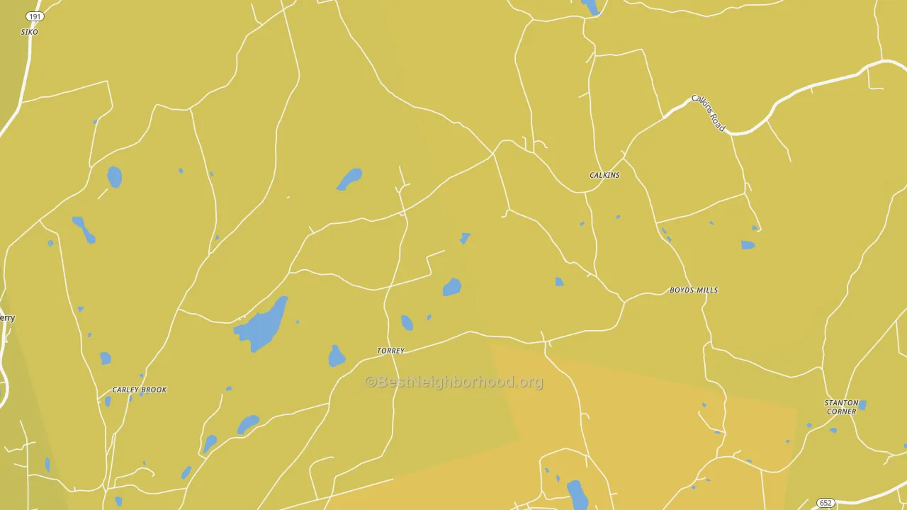 Map of the best neighborhoods in the Calkins area, with better matches in green and worse matches in red