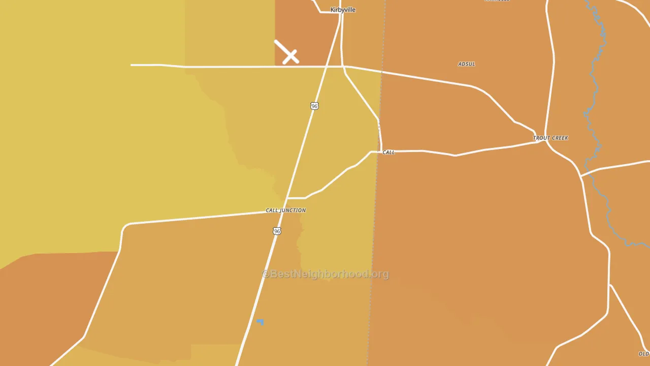 Map of the best neighborhoods in the Call area, with better matches in green and worse matches in red