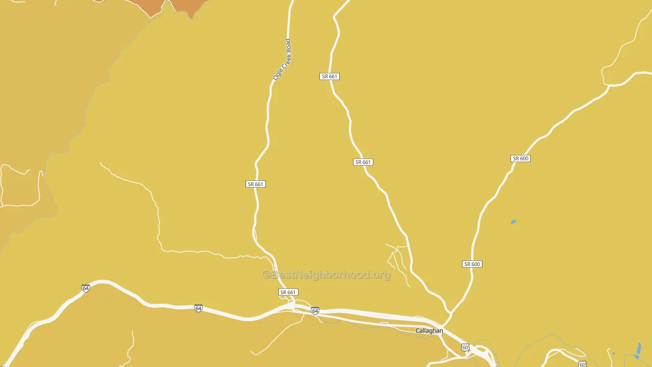 Map of the best neighborhoods in the Callaghan area, with better matches in green and worse matches in red