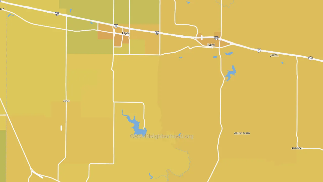 Map of the best neighborhoods in the Callahan County area, with better matches in green and worse matches in red