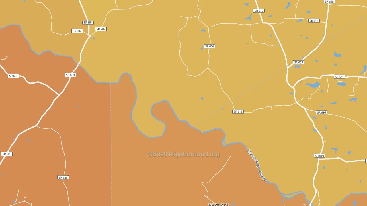 Map of the best neighborhoods in the Callaville area, with better matches in green and worse matches in red