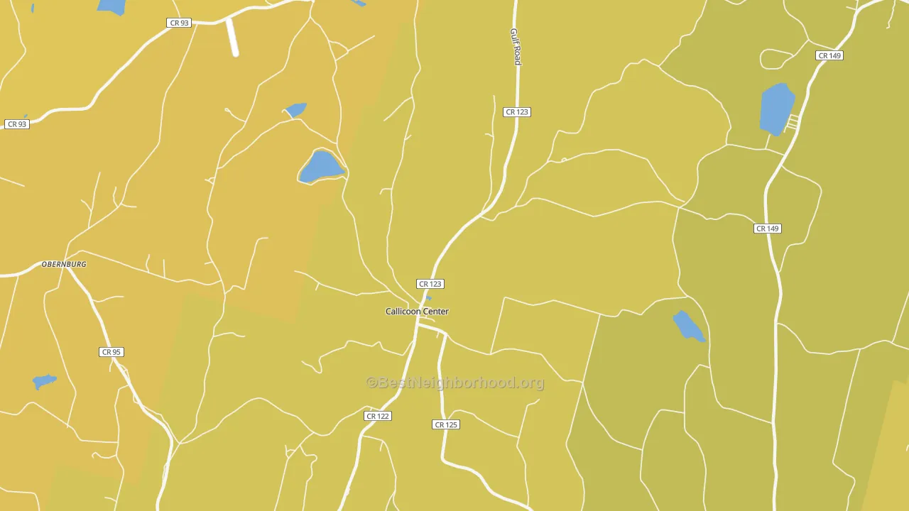 Map of the best neighborhoods in the Callicoon Center area, with better matches in green and worse matches in red