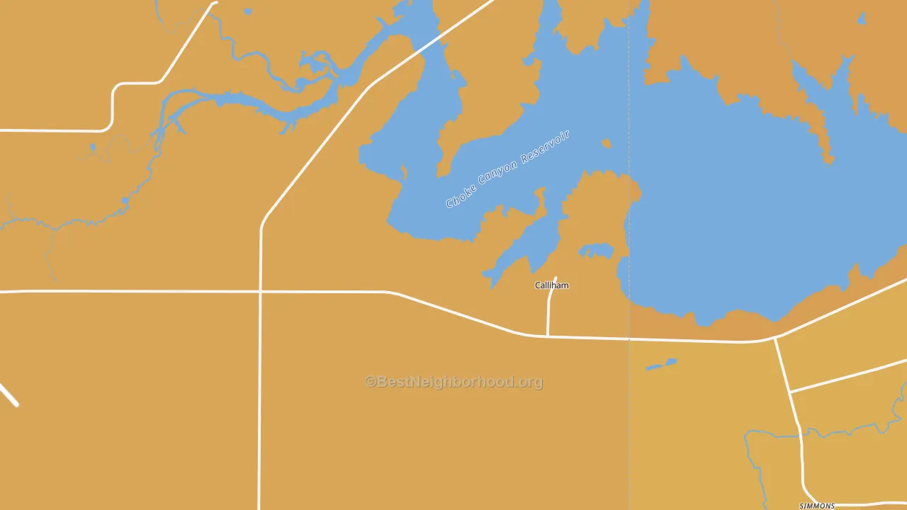 Map of the best neighborhoods in the Calliham area, with better matches in green and worse matches in red