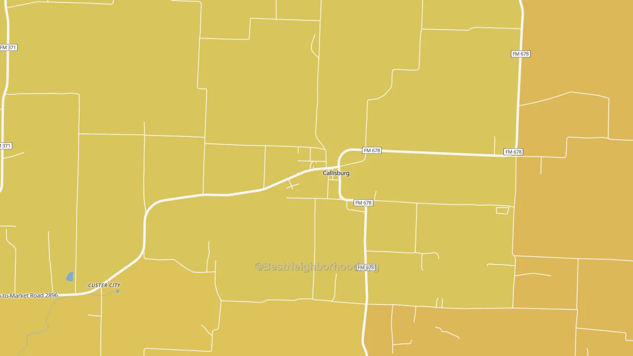 Map of the best neighborhoods in the Callisburg area, with better matches in green and worse matches in red