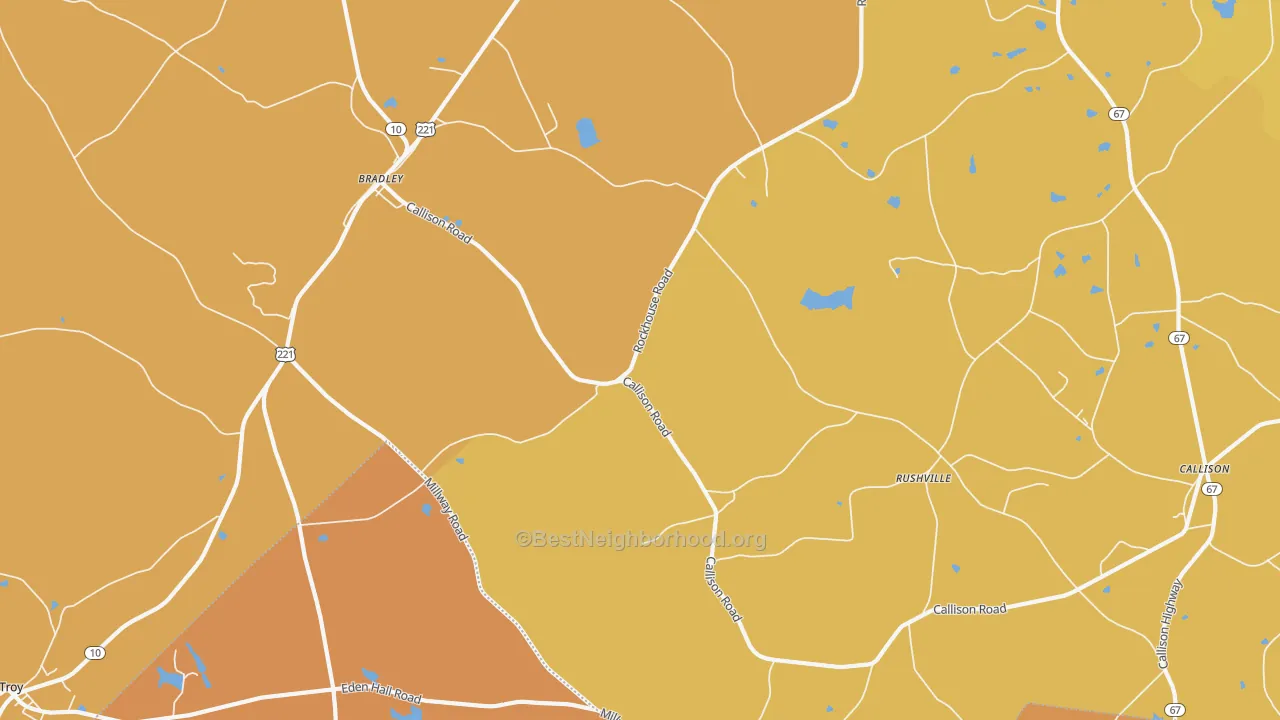 Map of the best neighborhoods in the Callison area, with better matches in green and worse matches in red
