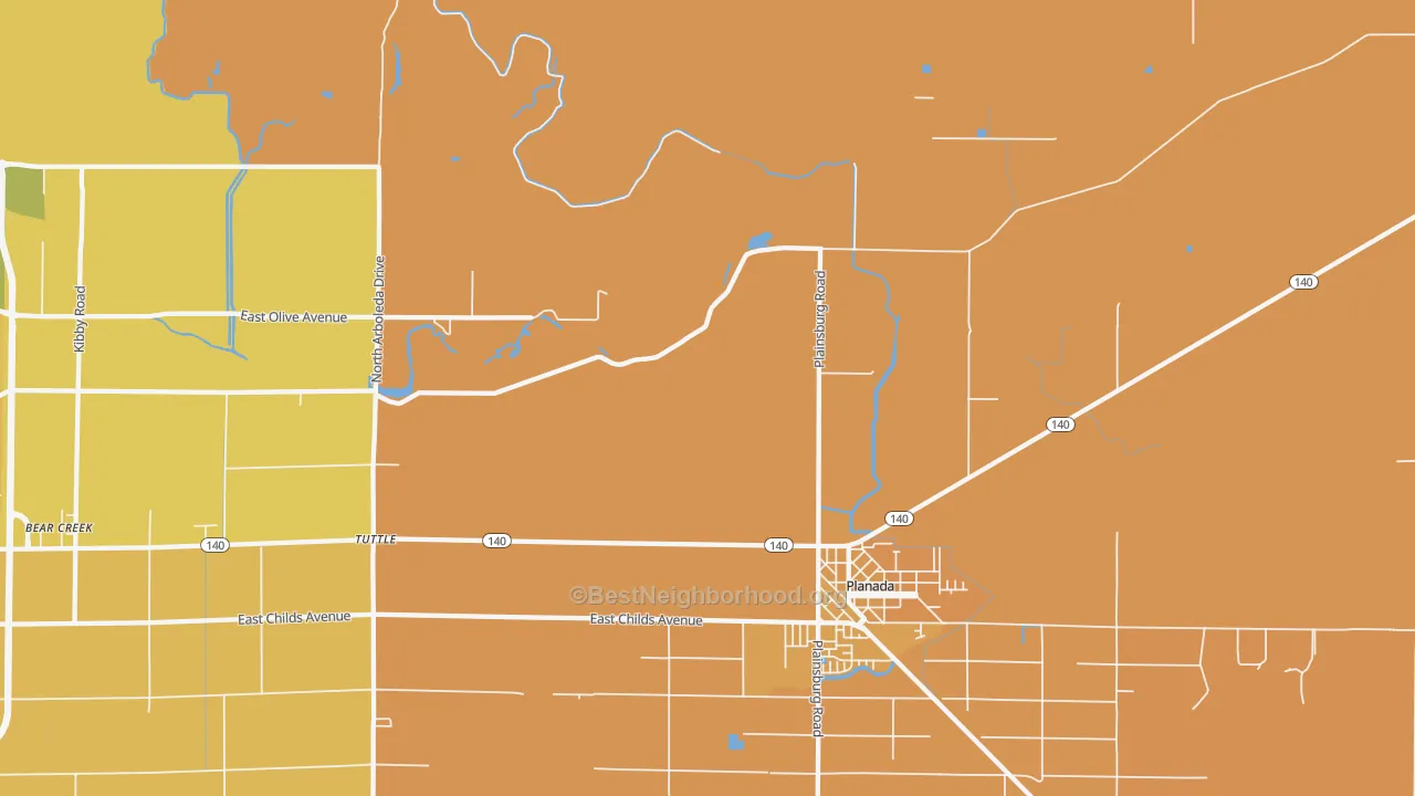 Map of the best neighborhoods in the Calpack area, with better matches in green and worse matches in red