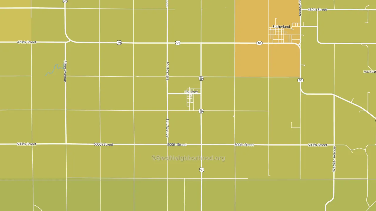 Map of the best neighborhoods in the Calumet area, with better matches in green and worse matches in red