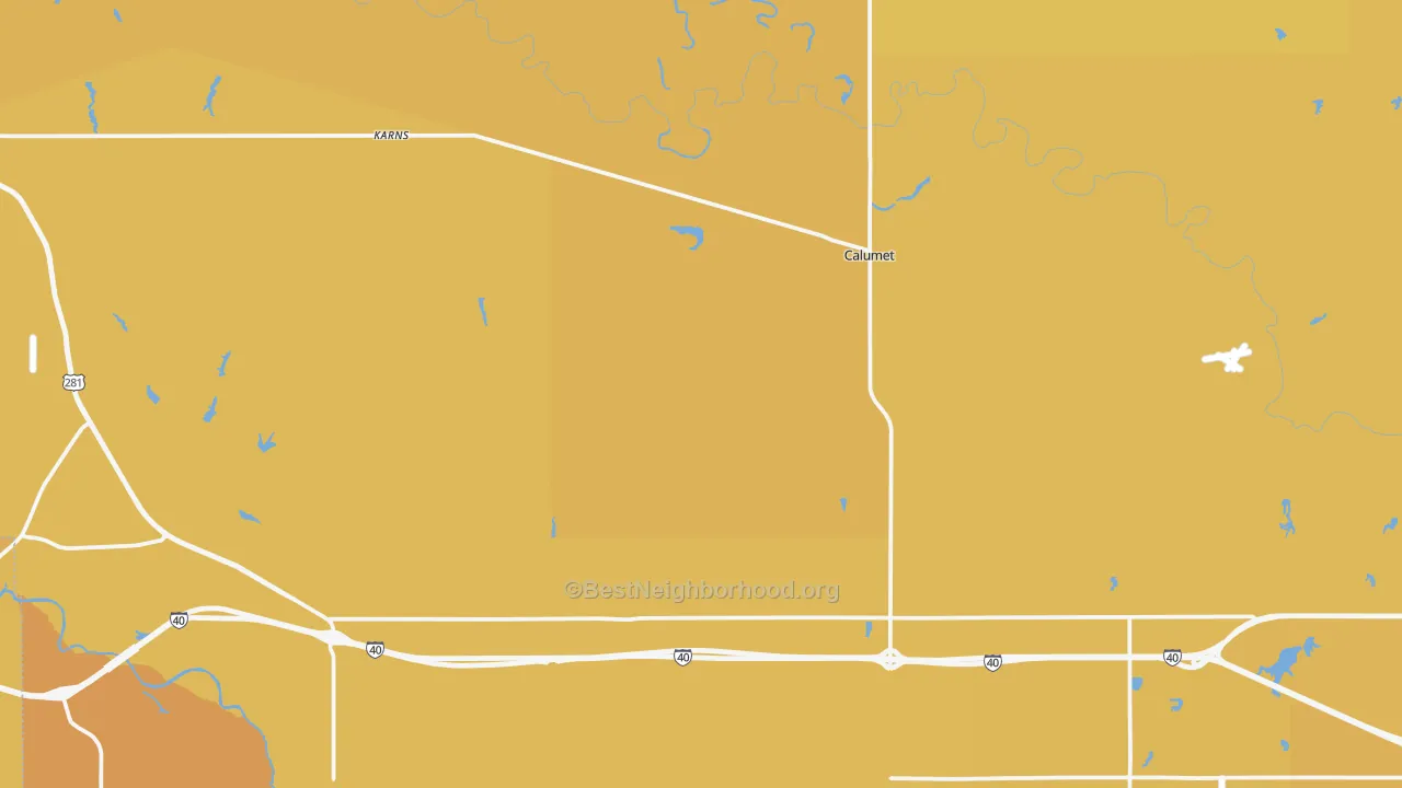 Map of the best neighborhoods in the Calumet area, with better matches in green and worse matches in red