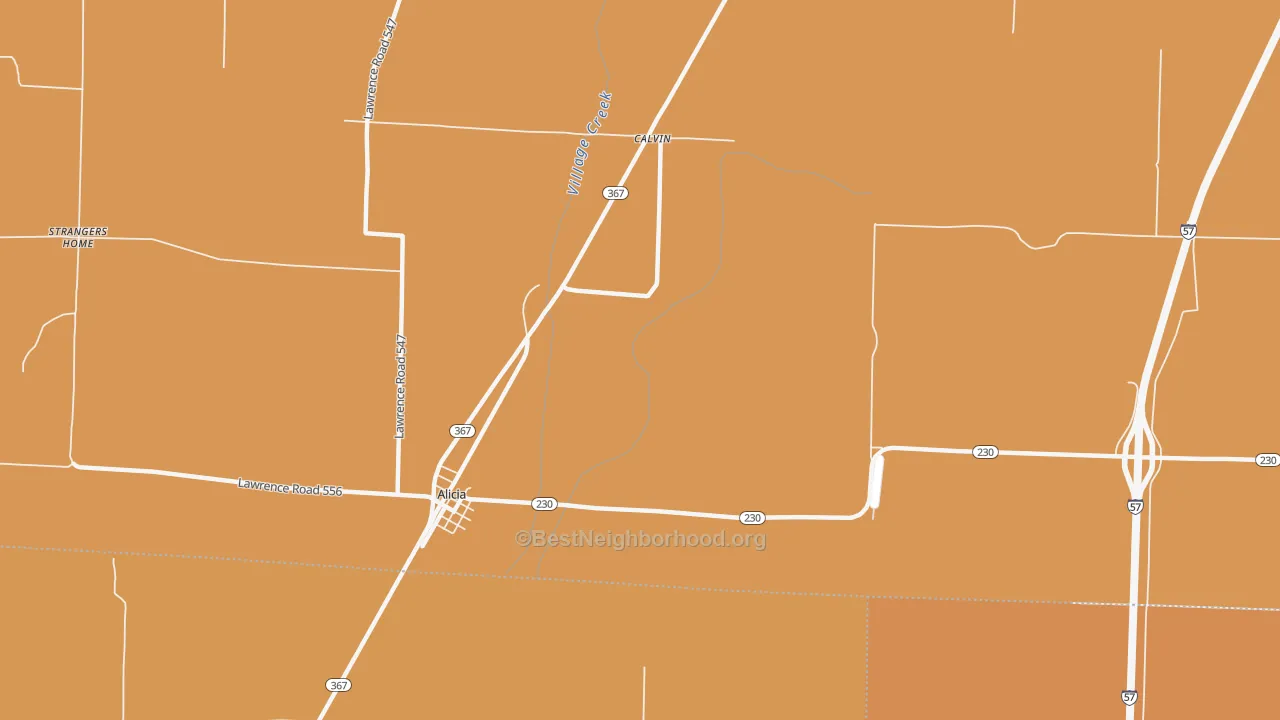 Map of the best neighborhoods in the Calvin area, with better matches in green and worse matches in red