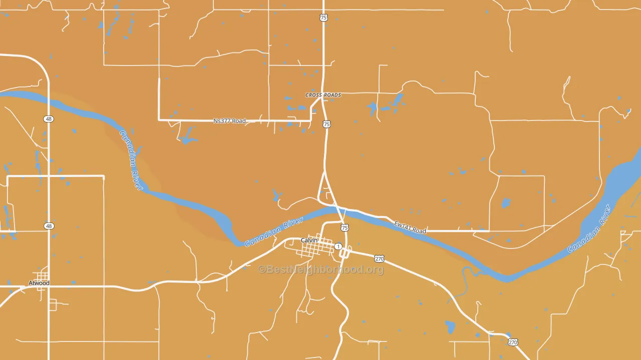 Map of the best neighborhoods in the Calvin area, with better matches in green and worse matches in red