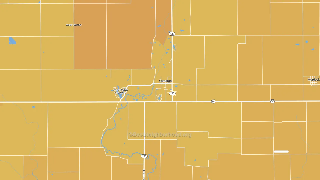 Map of the best neighborhoods in the Camargo area, with better matches in green and worse matches in red