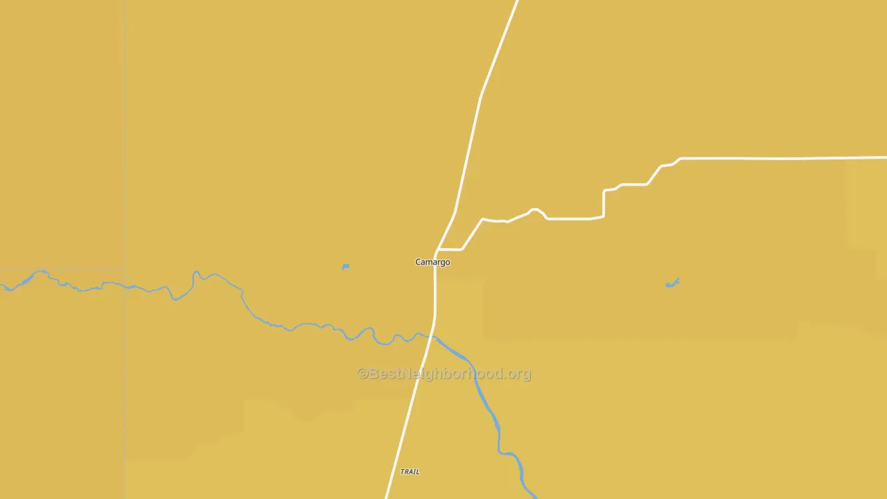 Map of the best neighborhoods in the Camargo area, with better matches in green and worse matches in red