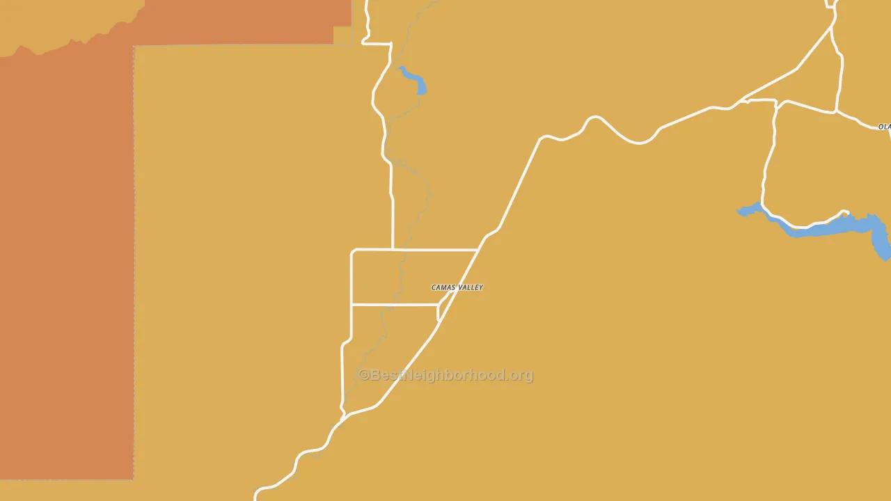 Map of the best neighborhoods in the Camas Valley area, with better matches in green and worse matches in red