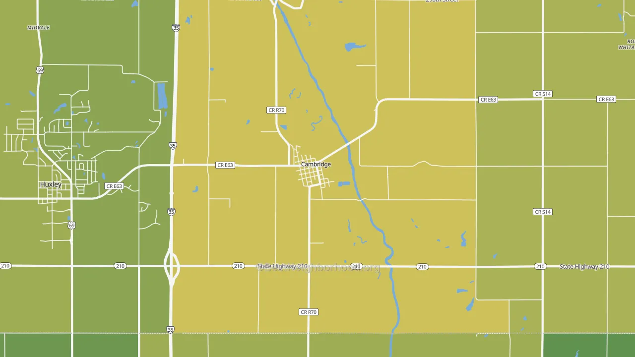 Map of the best neighborhoods in the Cambridge area, with better matches in green and worse matches in red