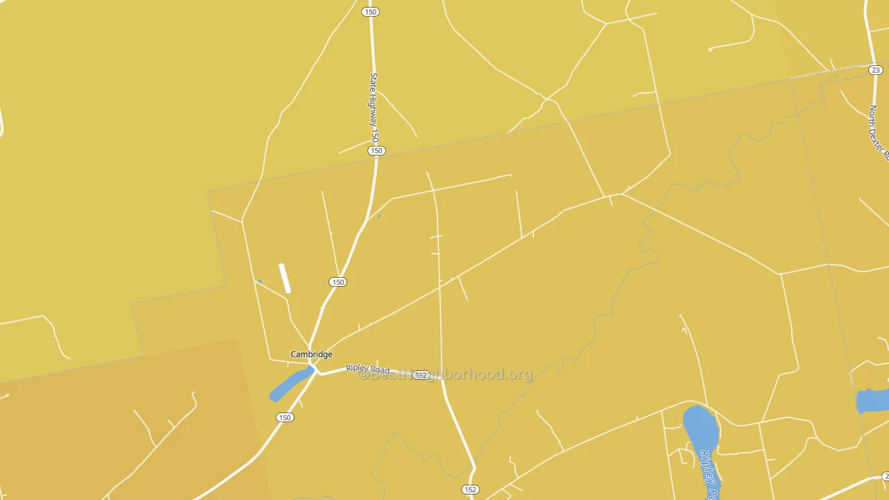 Map of the best neighborhoods in the Cambridge area, with better matches in green and worse matches in red