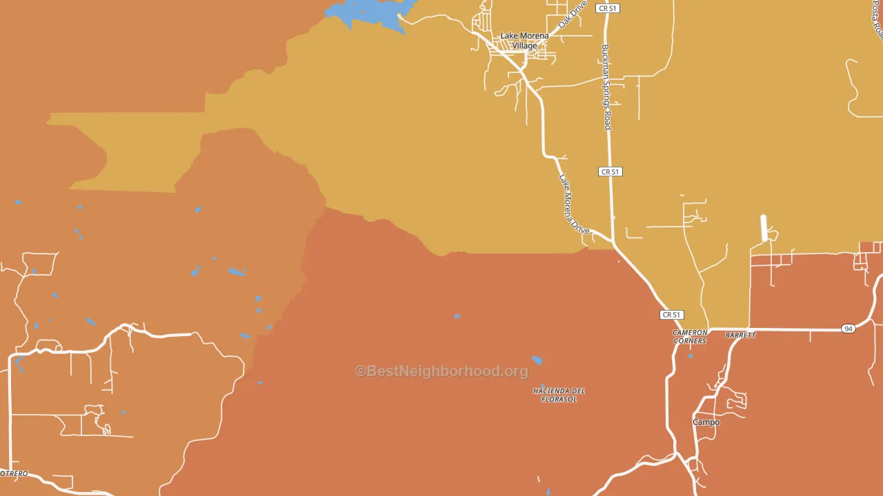 Map of the best neighborhoods in the Cameron Corners area, with better matches in green and worse matches in red