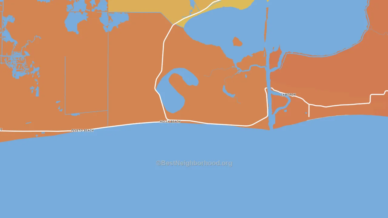 Map of the best neighborhoods in the Cameron area, with better matches in green and worse matches in red