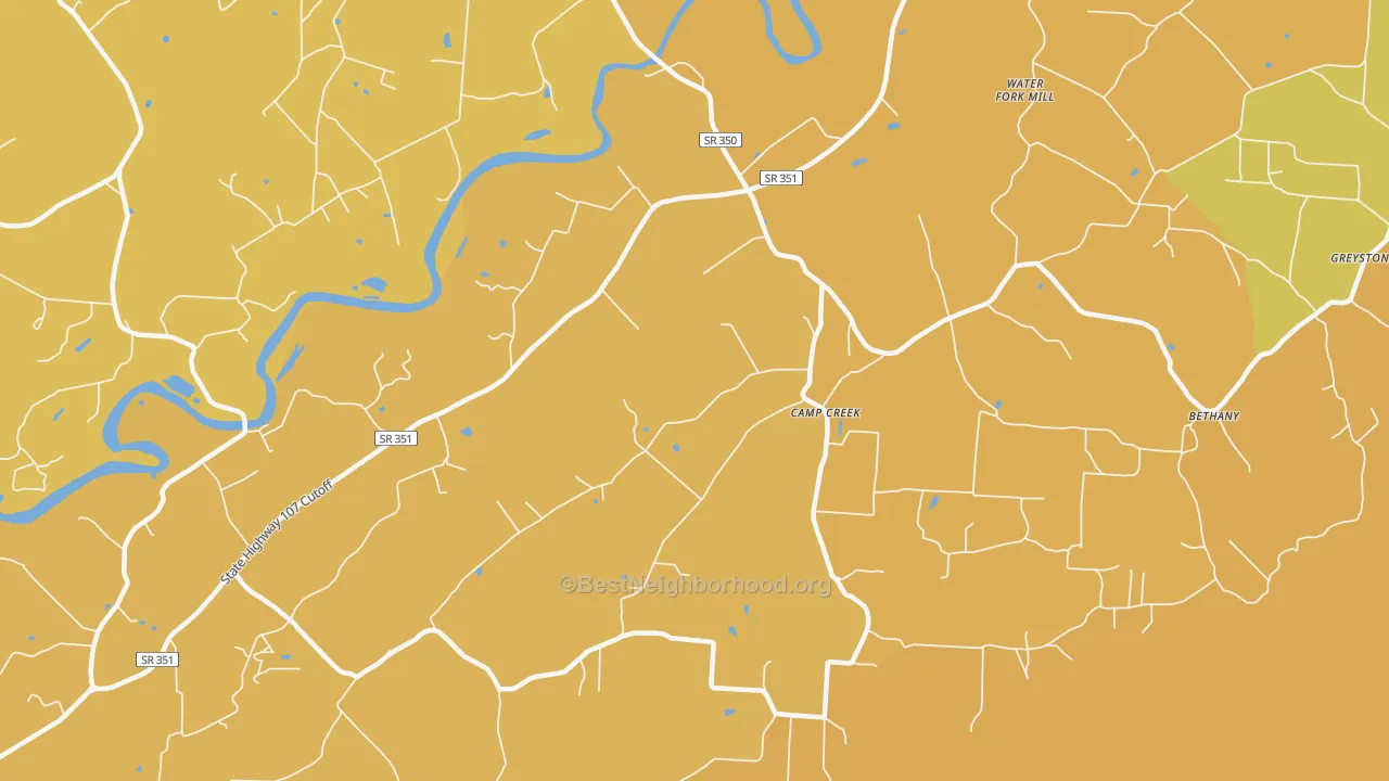 Map of the best neighborhoods in the Camp Creek area, with better matches in green and worse matches in red