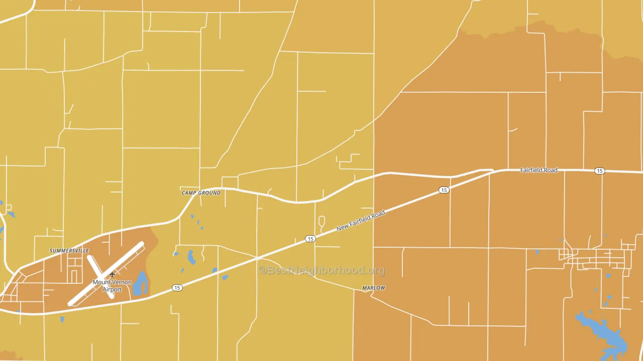 Map of the best neighborhoods in the Camp Ground area, with better matches in green and worse matches in red
