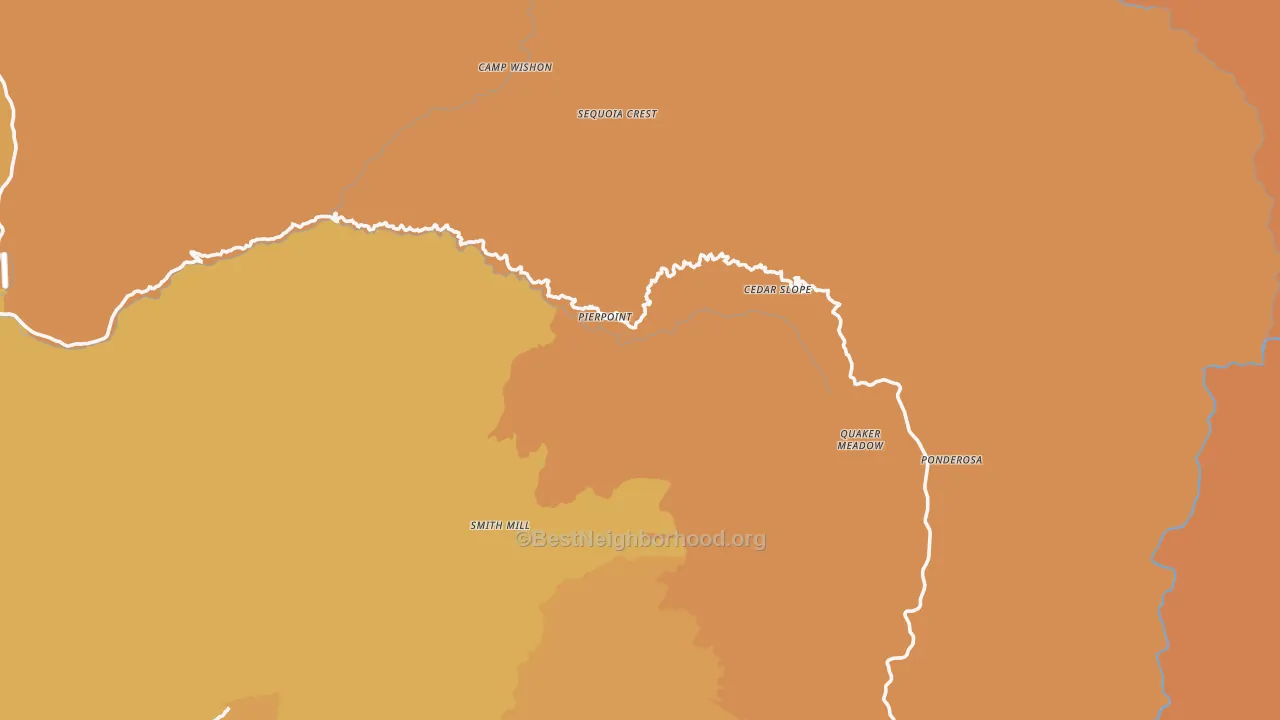 Map of the best neighborhoods in the Camp Nelson area, with better matches in green and worse matches in red