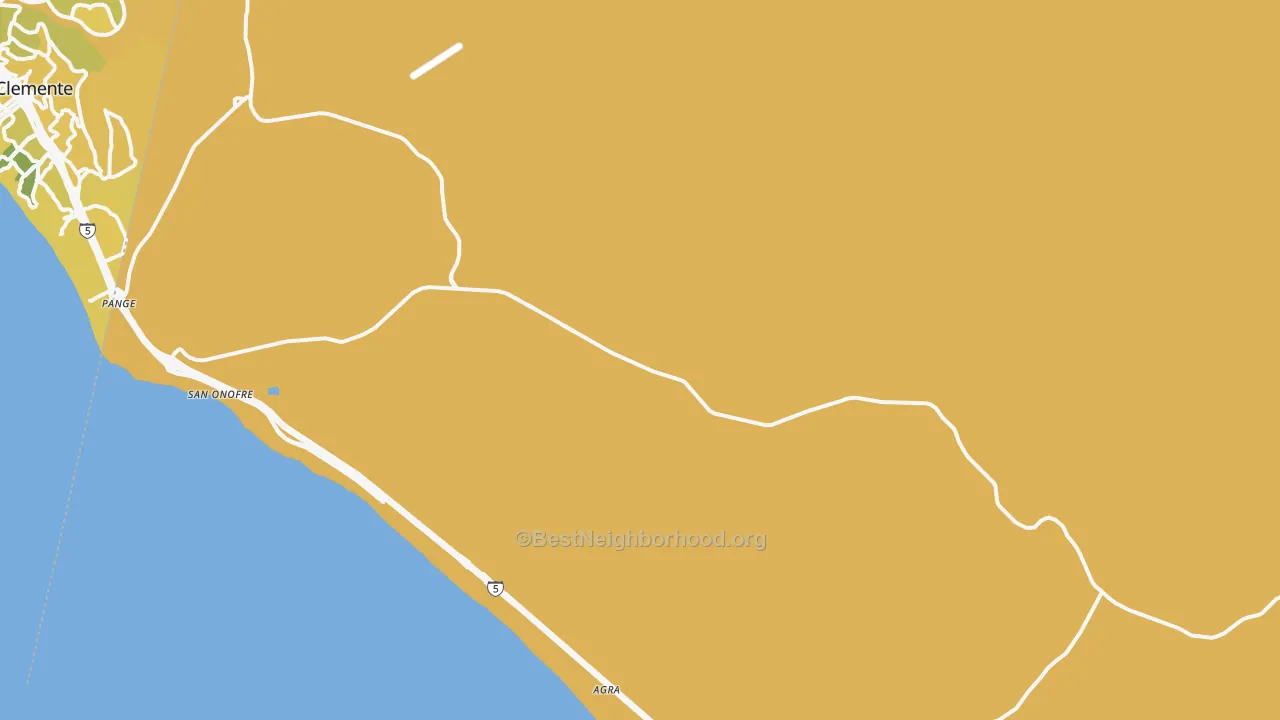 Map of the best neighborhoods in the Camp Pendleton area, with better matches in green and worse matches in red