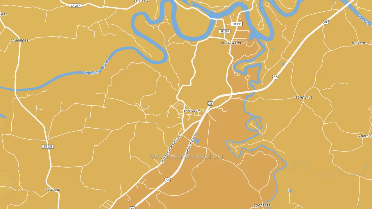 Map of the best neighborhoods in the Campaign area, with better matches in green and worse matches in red