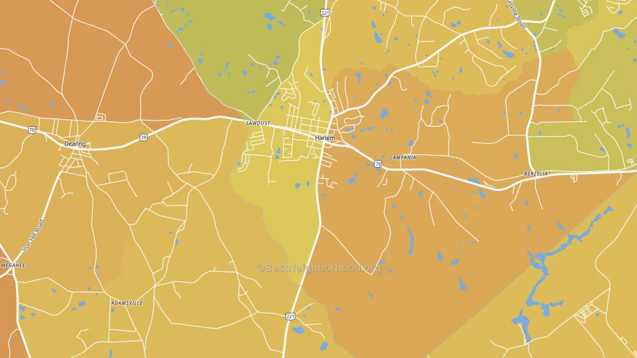 Map of the best neighborhoods in the Campania area, with better matches in green and worse matches in red