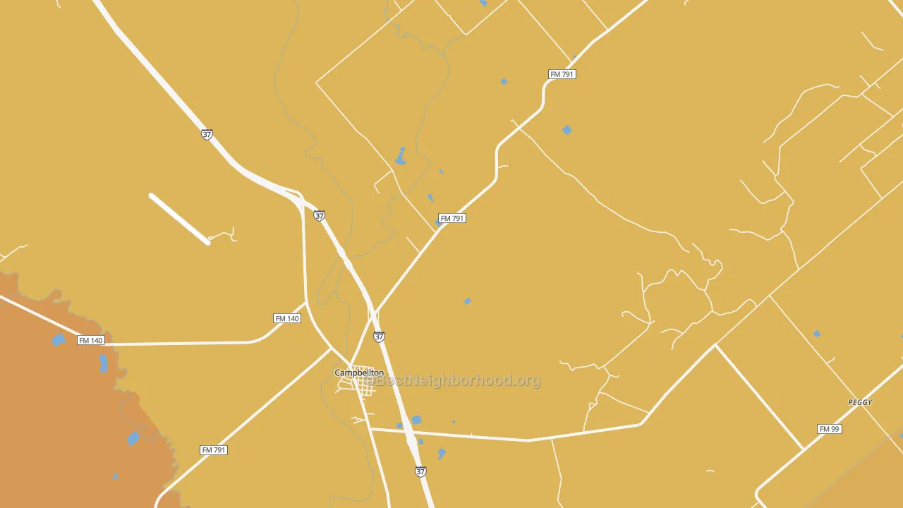 Map of the best neighborhoods in the Campbellton area, with better matches in green and worse matches in red