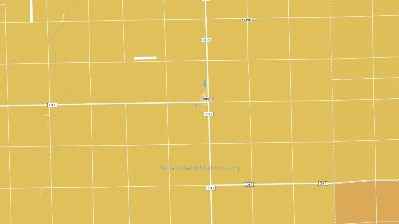 Map of the best neighborhoods in the Campus area, with better matches in green and worse matches in red
