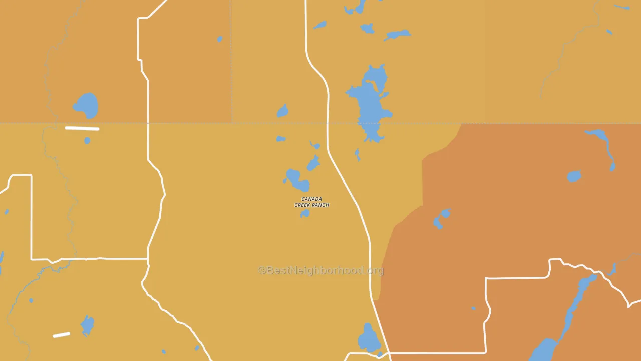 Map of the best neighborhoods in the Canada Creek Ranch area, with better matches in green and worse matches in red