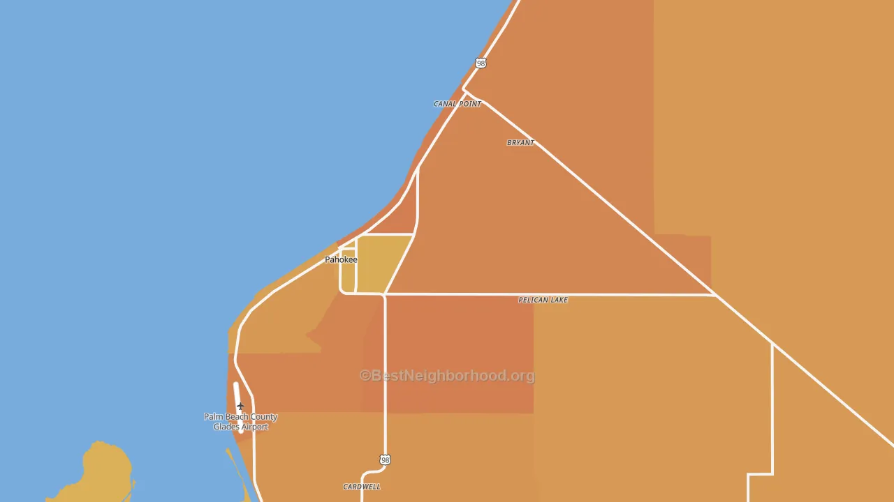 Map of the best neighborhoods in the Canal Point area, with better matches in green and worse matches in red