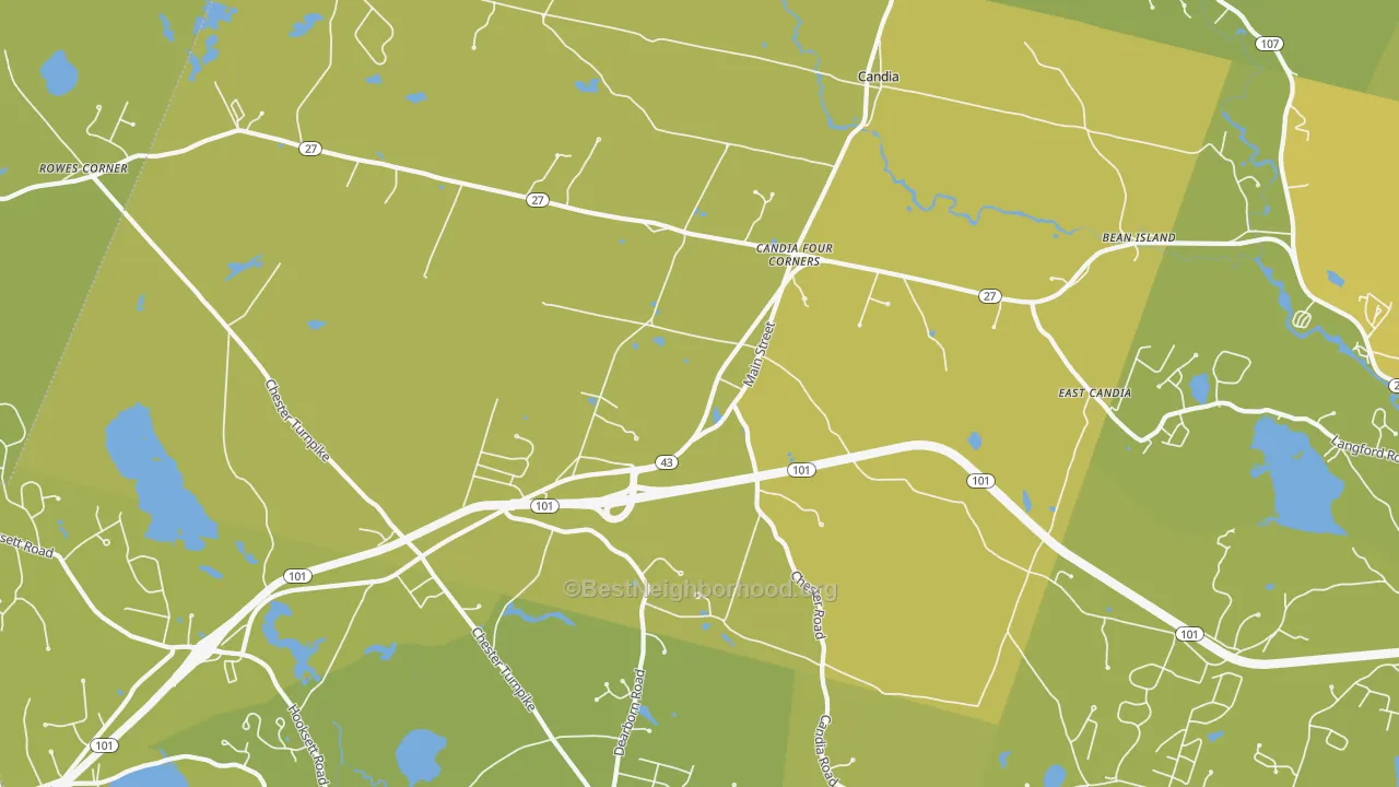 Map of the best neighborhoods in the Candia area, with better matches in green and worse matches in red