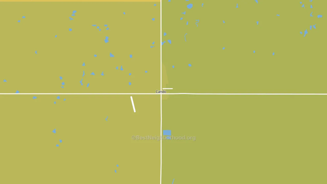 Map of the best neighborhoods in the Cando area, with better matches in green and worse matches in red