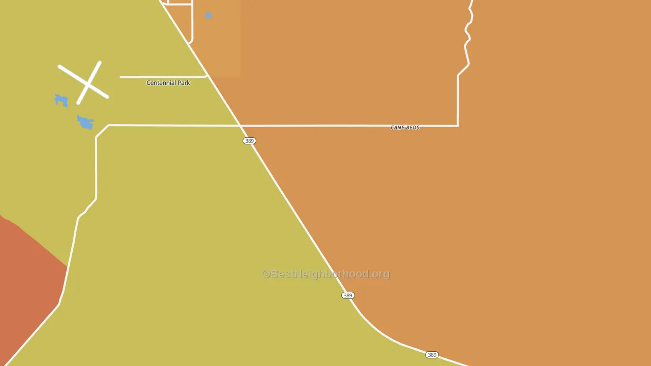 Map of the best neighborhoods in the Cane Beds area, with better matches in green and worse matches in red