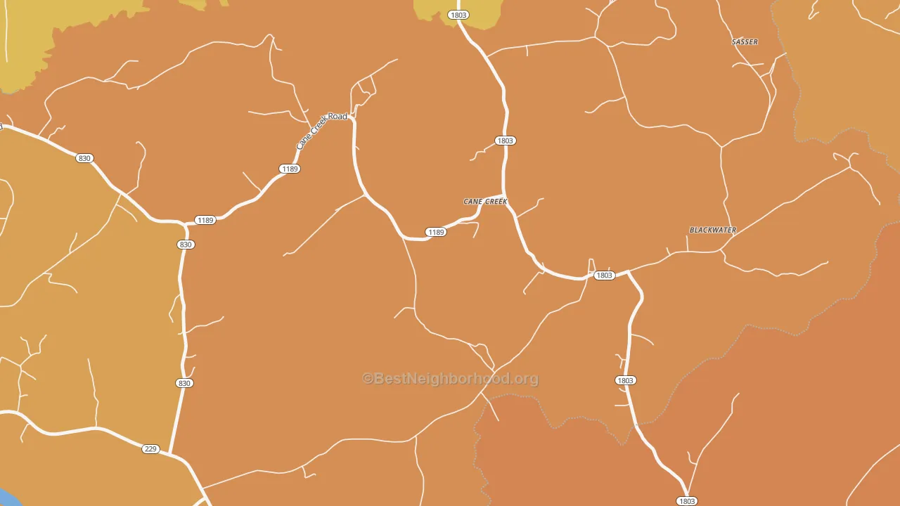 Map of the best neighborhoods in the Cane Creek area, with better matches in green and worse matches in red