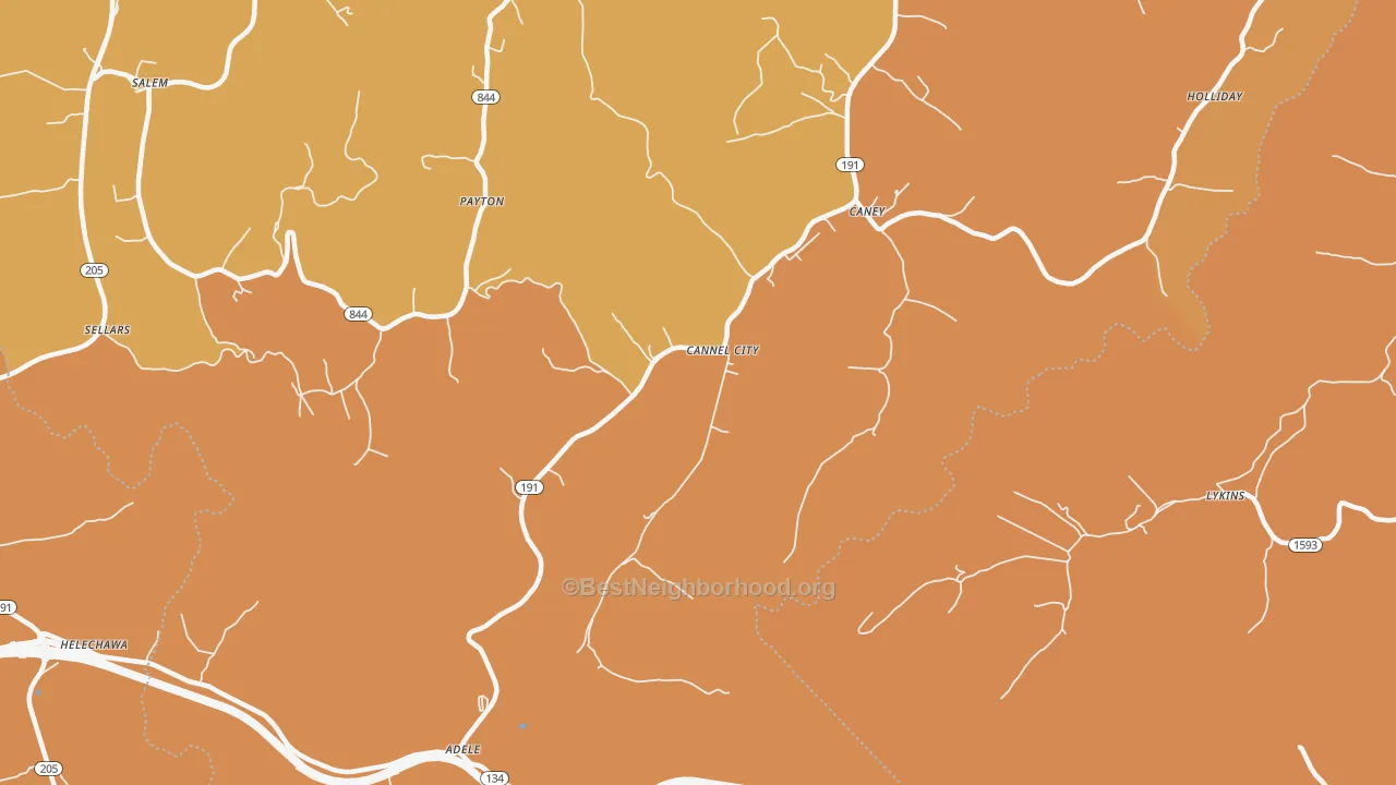 Map of the best neighborhoods in the Cannel City area, with better matches in green and worse matches in red