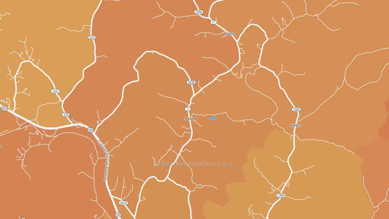 Map of the best neighborhoods in the Cannon area, with better matches in green and worse matches in red