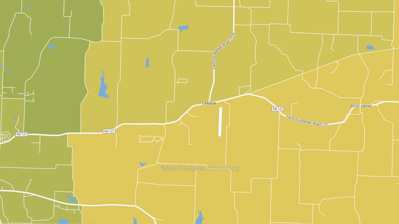 Map of the best neighborhoods in the Cannon area, with better matches in green and worse matches in red