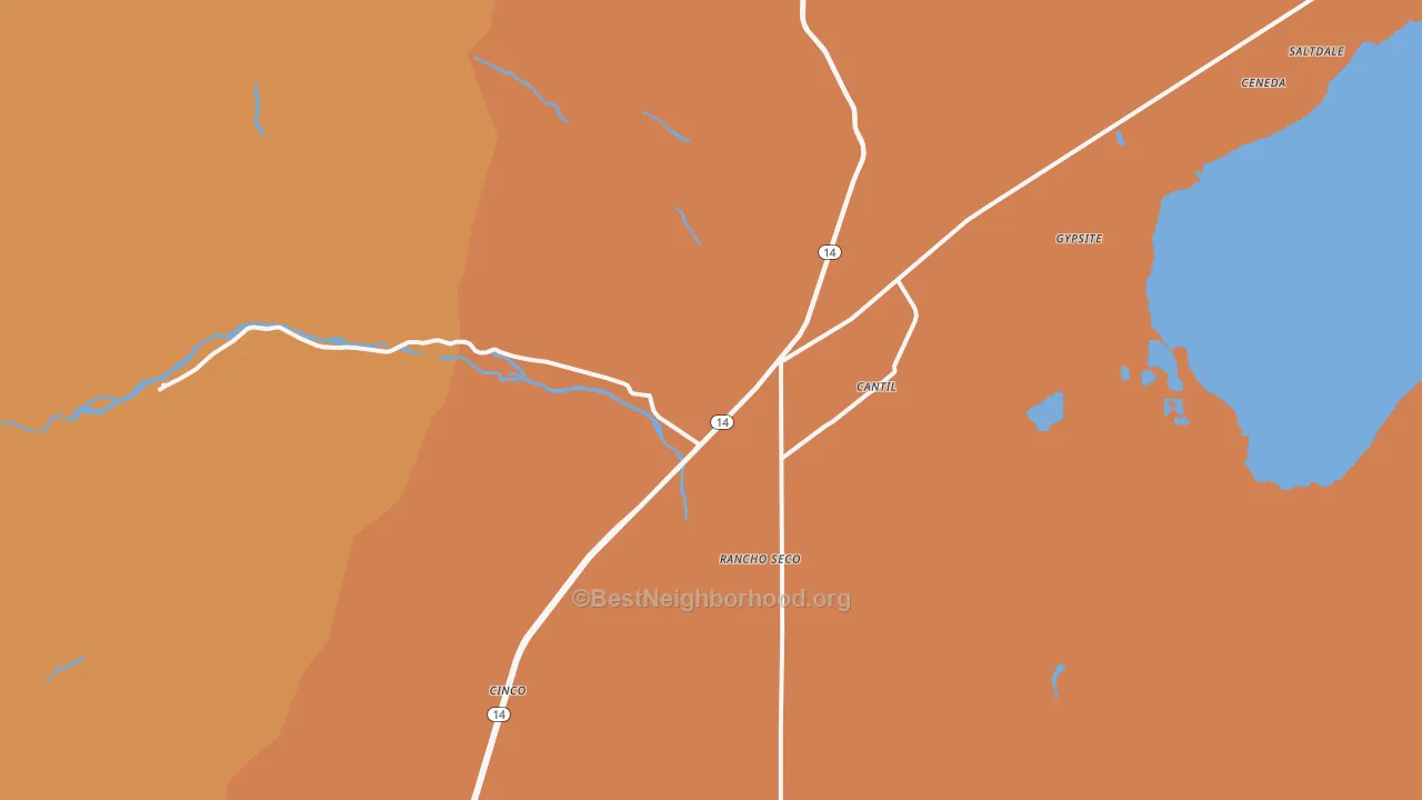 Map of the best neighborhoods in the Cantil area, with better matches in green and worse matches in red